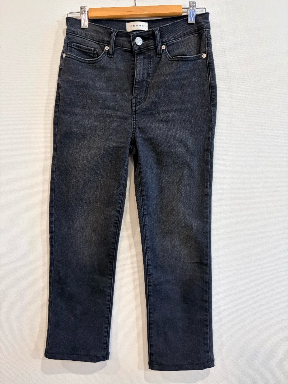 FRAME High Rise Straight Jeans 26 Broken Black Petite Altered 25" Inseam